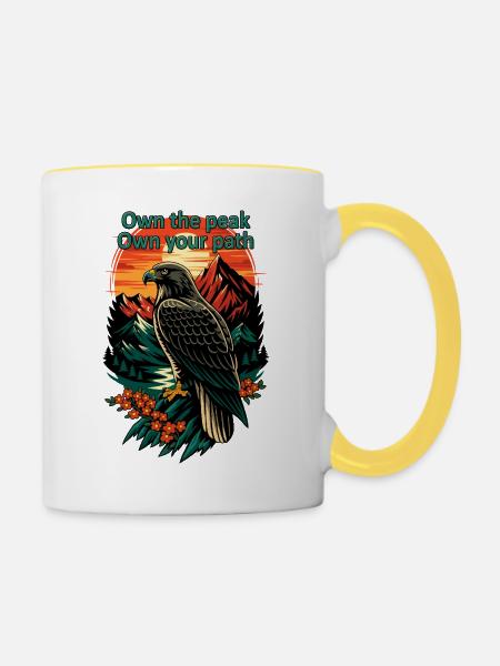 Besitze den Peak Eagle Path - Tasse zweifarbig - Weiß/Gelb