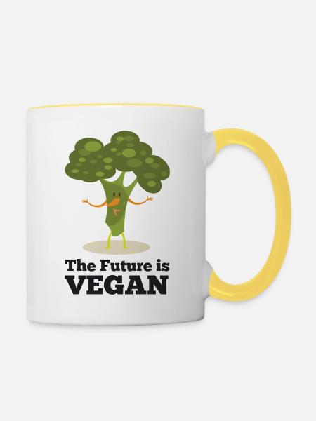 Die Zukunft ist vegan - Tasse zweifarbig - Weiß/Gelb