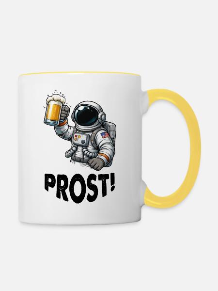 Astronaut mit Bierglas - Tasse zweifarbig - Weiß/Gelb