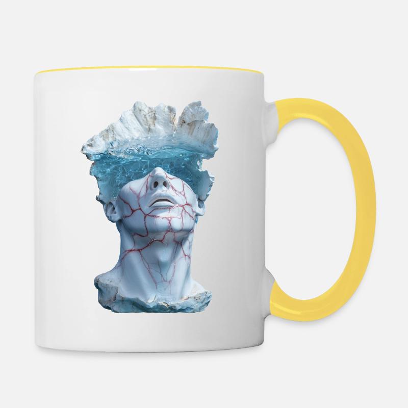 Buste statuaire surréaliste en marbre - Mug contrasté - blanc/jaune