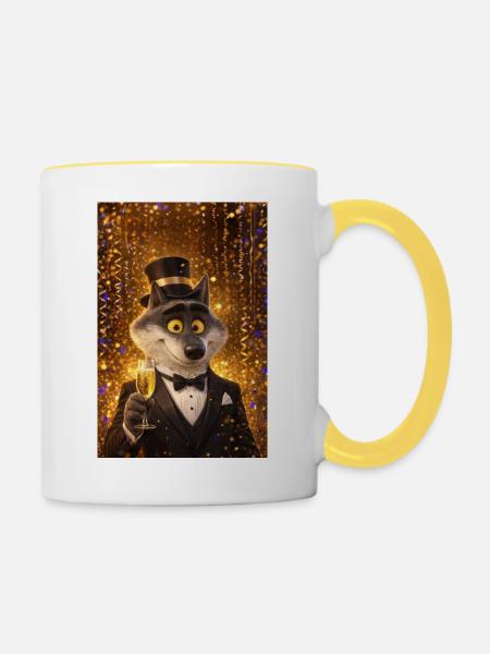 Eleganter Wolf am Abend - Tasse zweifarbig - Weiß/Gelb