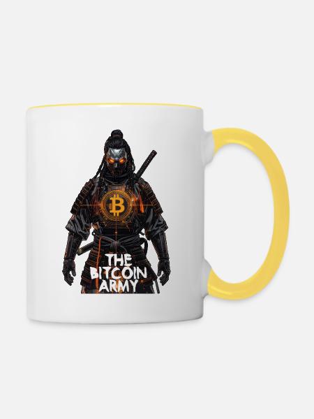 Bitcoin Bazooka – Die Bitcoin-Armee – Samurai 01 - Tasse zweifarbig - Weiß/Gelb