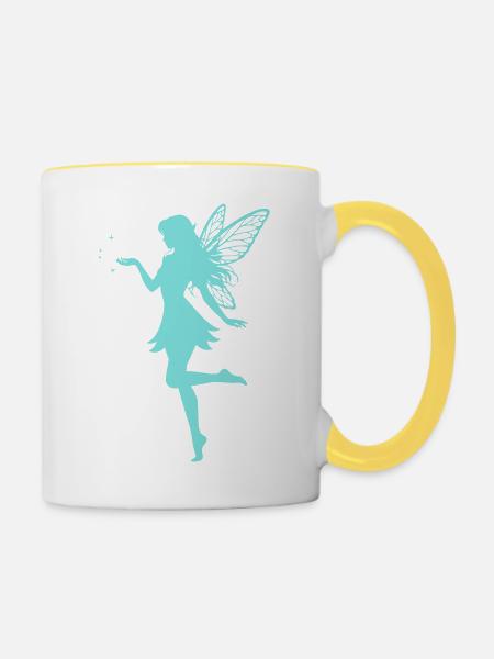 Feen-Silhouette mit Sternen - Tasse zweifarbig - Weiß/Gelb