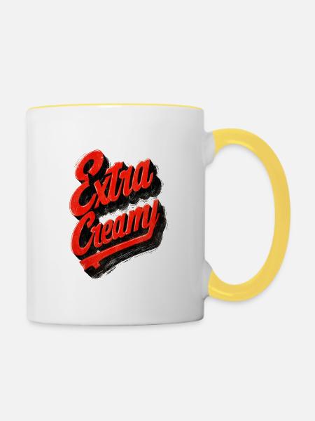 Extra Creamy Retro Schriftzug - Tasse zweifarbig - Weiß/Gelb