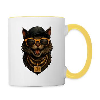 Chat MC Bling HipHop - Mug contrasté - blanc/jaune - Droite