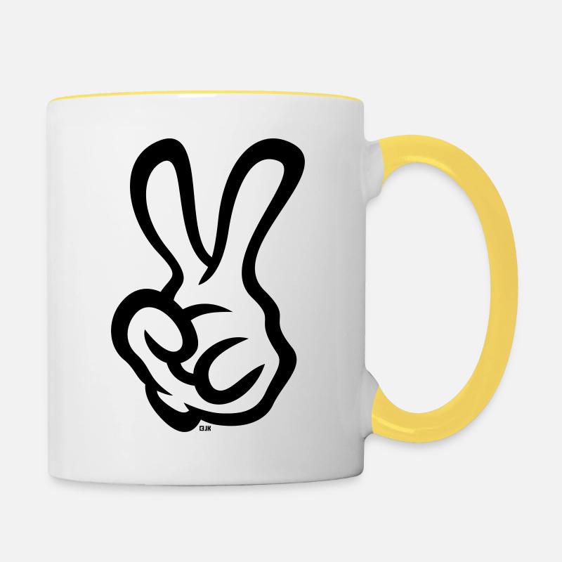 Victory Hand Sign (Left Hand / POS / 2C) - Contrasting Mug - white/yellow