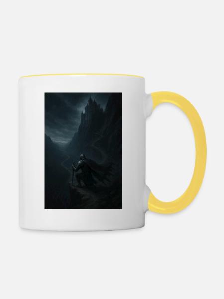 Dunkler Wächter zum Nebelschloss - Tasse zweifarbig - Weiß/Gelb