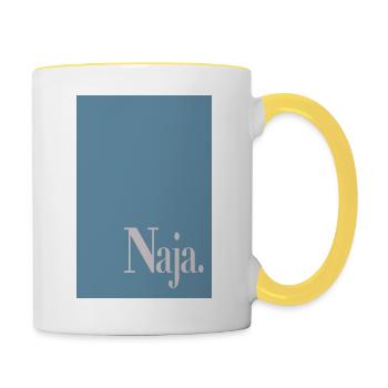 Statement Poster mit Wortkunst „Naja.“ - Tasse zweifarbig - Weiß/Gelb - Rechts