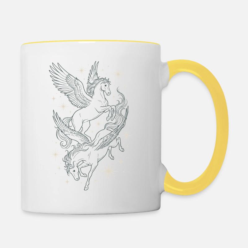Two celestial pegasus in stars - Contrasting Mug - white/yellow