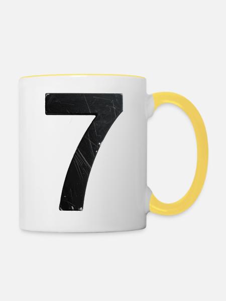 Schrammiges Sieben-Design - Tasse zweifarbig - Weiß/Gelb