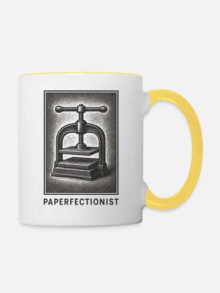 Papier-Perfektionist | Buchbinden, Buchpresse - Tasse zweifarbig - Weiß/Gelb