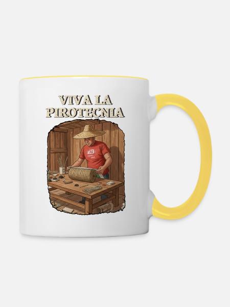 Es Lebe Die Pyrotechnik - Tasse zweifarbig - Weiß/Gelb