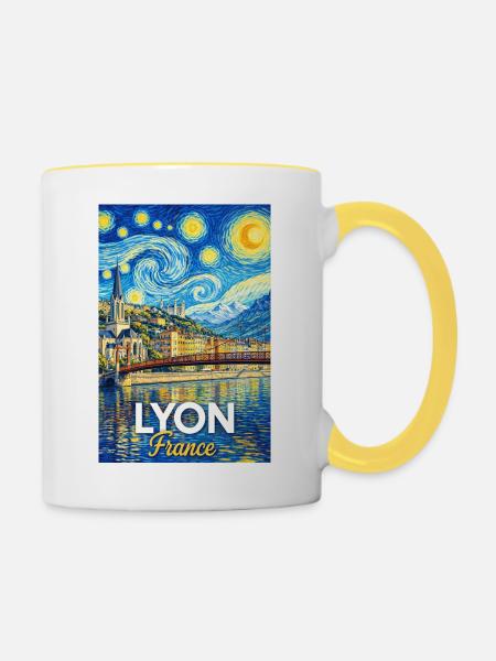 Lyon, Frankreich - Tasse zweifarbig - Weiß/Gelb