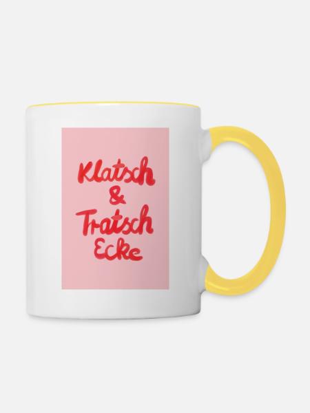 Klatsch & Tratsch - rosa rot - Tasse zweifarbig - Weiß/Gelb