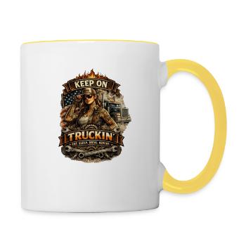 Mach weiter, Truckin - Tasse zweifarbig - Weiß/Gelb - Rechts
