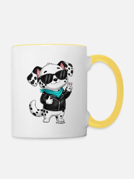 Kleiner Dalmatiner Peace Zeichen - Tasse zweifarbig - Weiß/Gelb