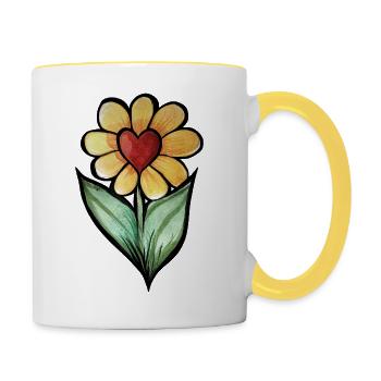 Heart Flower Watercolor - Contrasting Mug - white/yellow - Right