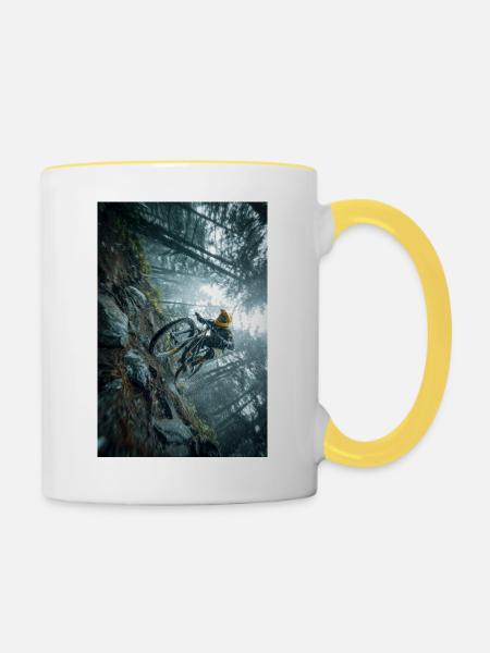 Winterwald-MTB-Quest - Tasse zweifarbig - Weiß/Gelb