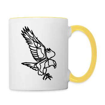 Schwarzer Adler im Flug - Tasse zweifarbig - Weiß/Gelb - Rechts