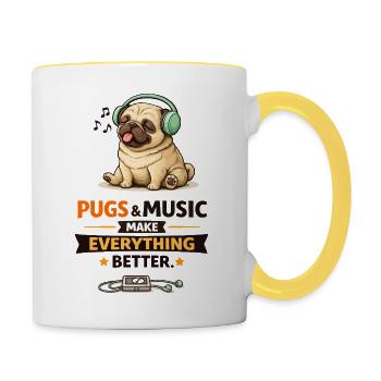 Pug Beats: Music Makes Everything Better - Contrasting Mug - white/yellow - Right