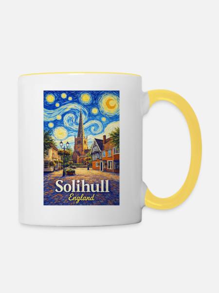 Solihull England Stadtansicht - Tasse zweifarbig - Weiß/Gelb