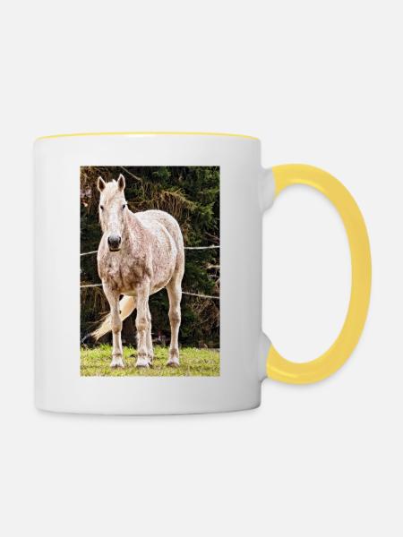 Apfelschimmel Pferd Porträt Poster - Tasse zweifarbig - Weiß/Gelb