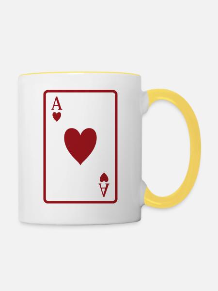 Pokerkarte - Tasse zweifarbig - Weiß/Gelb