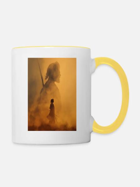 Ember-Krieger-Silhouette - Tasse zweifarbig - Weiß/Gelb