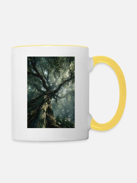 Uraltes Waldlicht - Tasse zweifarbig - Weiß/Gelb