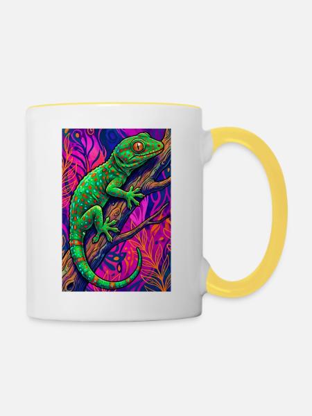 Gecko - Tasse zweifarbig - Weiß/Gelb