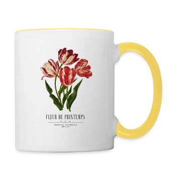 Vintage Red Tulips Botanical Floral Illustration  - Contrasting Mug - white/yellow - Right