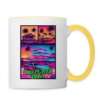 PROFISPIELER VILLA - Neon Synthwave Gaming Art - Tasse zweifarbig - Weiß/Gelb - Rechts