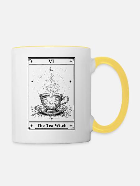 Teehexe | Tarot Humor Tee - Tasse zweifarbig - Weiß/Gelb