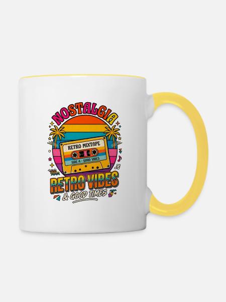Retro-Mixtape-Nostalgie-Vibes - Tasse zweifarbig - Weiß/Gelb