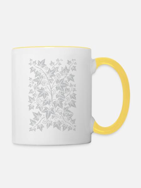 Englisches Efeu-Blumenmuster - Tasse zweifarbig - Weiß/Gelb
