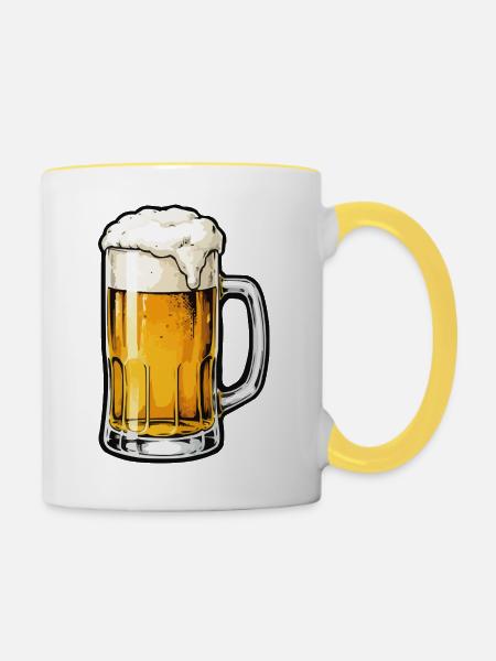 Bierkrug Illustration mit Schaum - Tasse zweifarbig - Weiß/Gelb