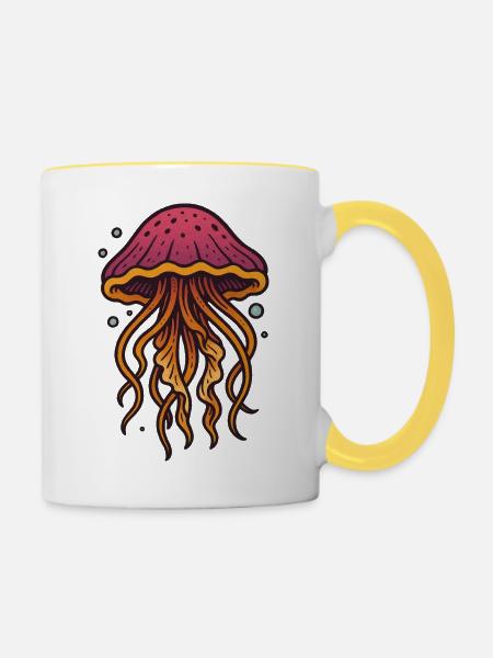 Neon-Quallen-Glow-Kunst - Tasse zweifarbig - Weiß/Gelb