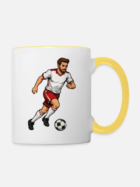 Dynamischer Fußballer im Sprint - Tasse zweifarbig - Weiß/Gelb