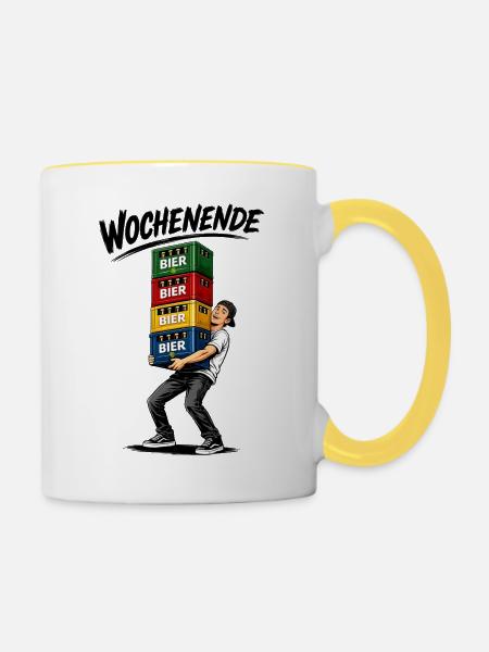 Partyzeit mit Bier und Freunden - Tasse zweifarbig - Weiß/Gelb