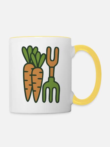 Karotten Mistgabel Grafik - Tasse zweifarbig - Weiß/Gelb