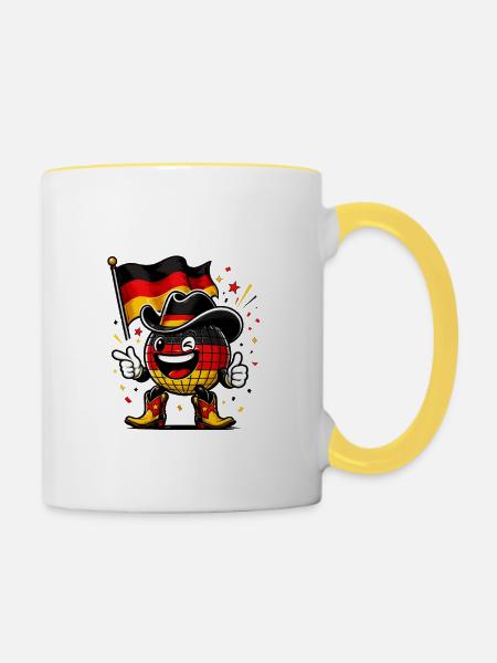 Weltkugel im Flaggenhut - Tasse zweifarbig - Weiß/Gelb