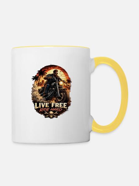 Live Free Ride Hard Biker - Tasse zweifarbig - Weiß/Gelb