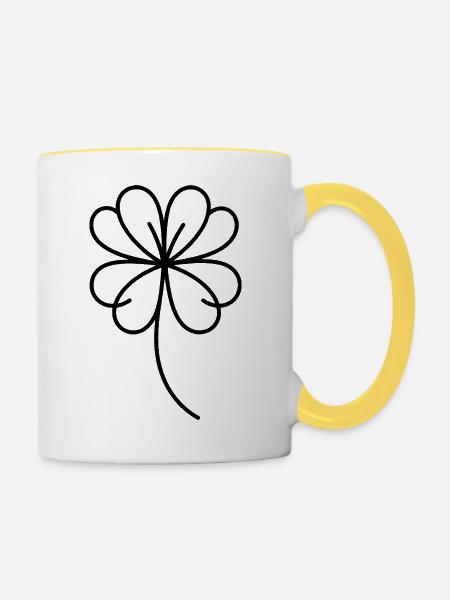 Vierblättriges Kleeblatt One Line Glückssymbol - Tasse zweifarbig - Weiß/Gelb