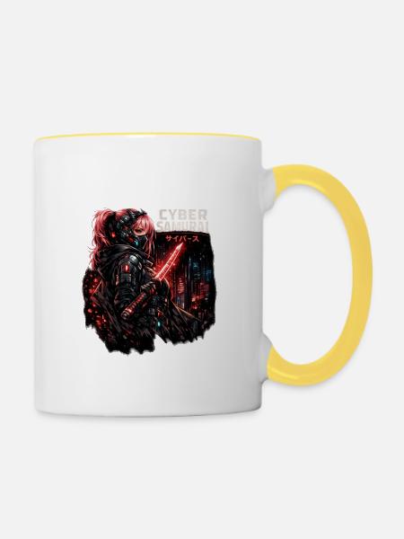 Cyber Samurai Neon Klinge - Tasse zweifarbig - Weiß/Gelb