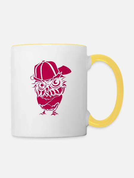 Hip Hopper Eule - Tasse zweifarbig - Weiß/Gelb