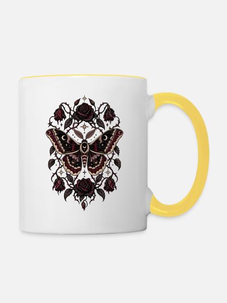 Nachtrose Falter - Tasse zweifarbig - Weiß/Gelb