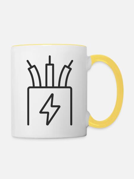 Symbol der elektrischen Kabelleitung - Tasse zweifarbig - Weiß/Gelb