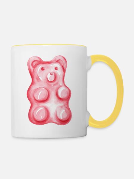 Gummibärchen rosa Aquarell - Tasse zweifarbig - Weiß/Gelb