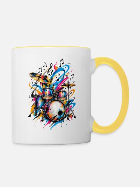 Schlagzeug Drums - Tasse zweifarbig - Weiß/Gelb