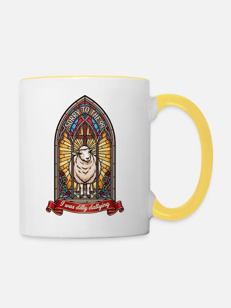 Lamm im Buntglas: Dilly trödelnd - Tasse zweifarbig - Weiß/Gelb